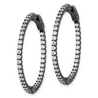 Sterling Shimmer Black Rhodium-plated 78 Stone 2mm CZ in and Out Round Hinged Hoop Earrings view 2