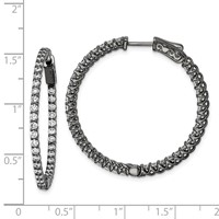 Sterling Shimmer Black Rhodium-plated 78 Stone 2mm CZ in and Out Round Hinged Hoop Earrings view 4