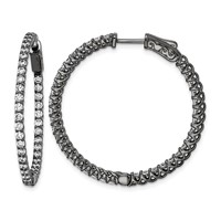 Sterling Shimmer Black Rhodium-plated 78 Stone 2mm CZ in and Out Round Hinged Hoop Earrings view 1