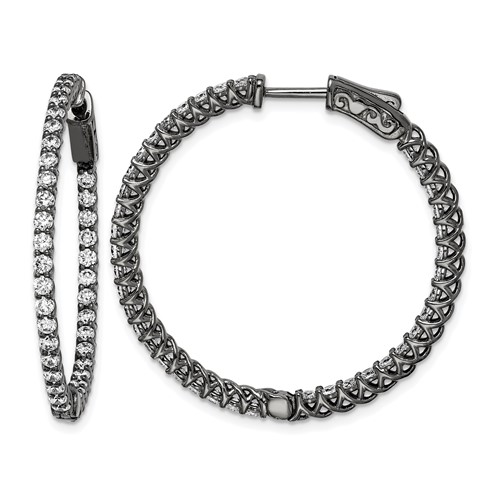 Sterling Shimmer Black Rhodium-plated 78 Stone 2mm CZ in and Out Round Hinged Hoop Earrings