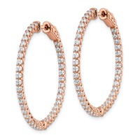 Sterling Shimmer Sterling Silver Rose-tone Flash Rose Gold-plated 78 Stone 2mm CZ in and Out Round Hinged Hoop Earrings view 2