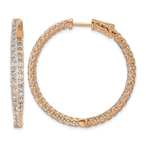 Sterling Shimmer Sterling Silver Rose-tone Flash Rose Gold-plated 78 Stone 2mm CZ in and Out Round Hinged Hoop Earrings