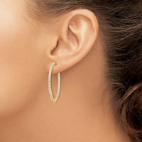 Sterling Shimmer Sterling Silver Gold-tone Flash Gold-plated 78 Stone 2mm CZ in and Out Round Hinged Hoop Earrings view 3
