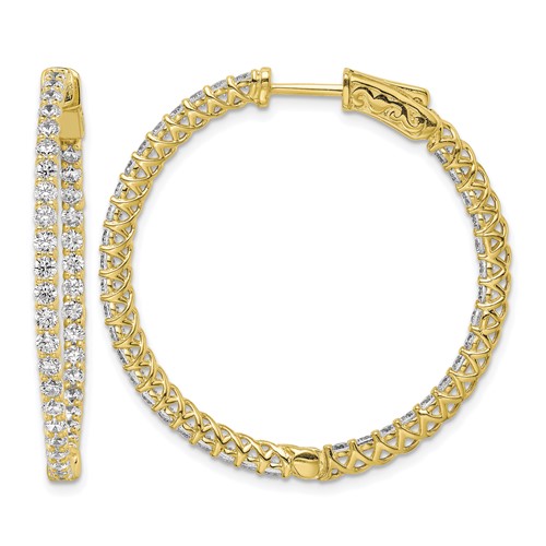 Sterling Shimmer Sterling Silver Gold-tone Flash Gold-plated 78 Stone 2mm CZ in and Out Round Hinged Hoop Earrings