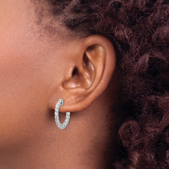 Sterling Silver 2.3mm CZ Hinged Hoops