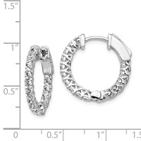 Sterling Shimmer Sterling Silver Rhodium-plated 30 Stone 2.3mm CZ in and Out Round Hinged Hoop Earrings view 4