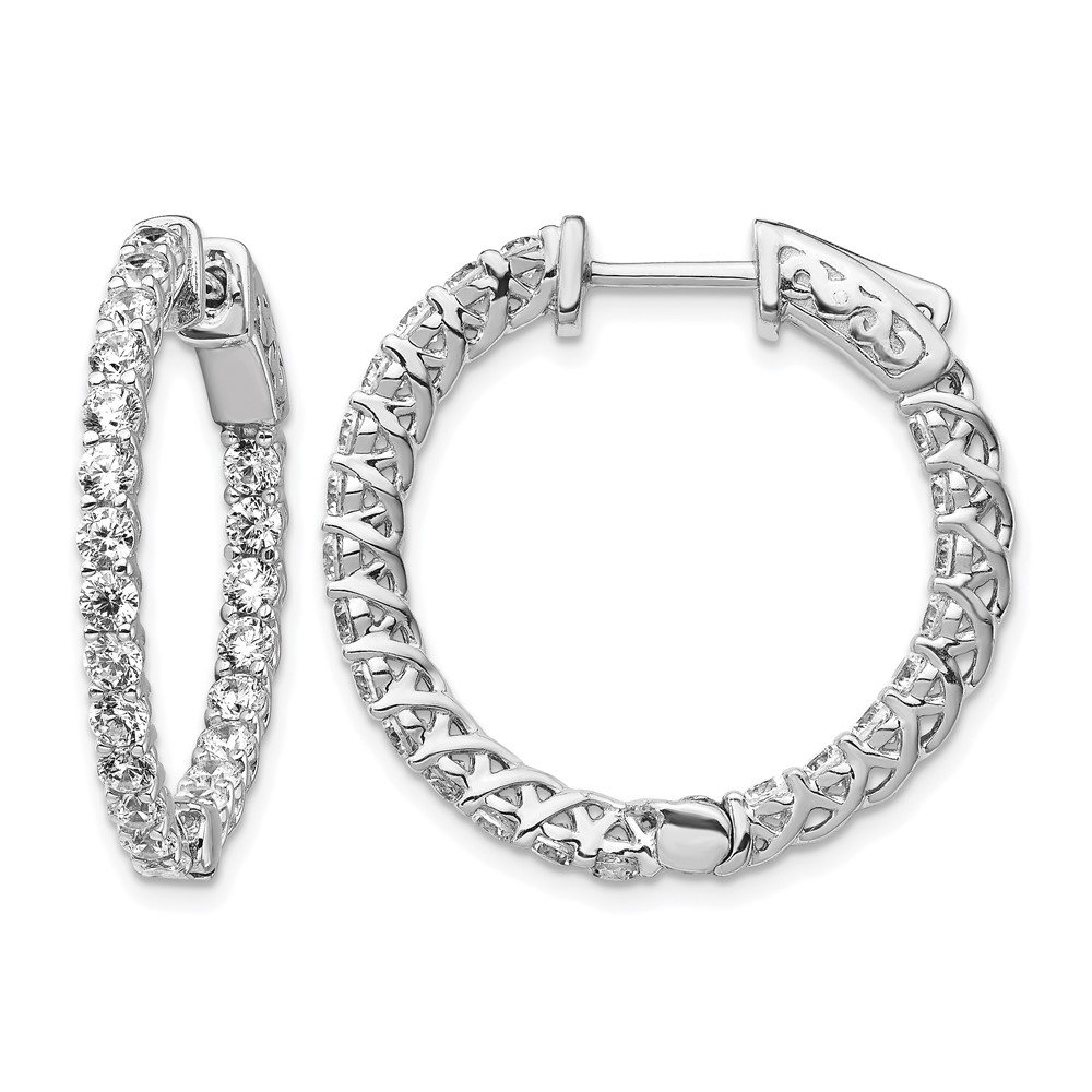 Sterling Shimmer Sterling Silver Rhodium-plated 44 Stone 2.5mm CZ in and Out Round Hinged Hoop Earrings