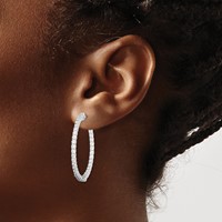Sterling Shimmer Sterling Silver Rhodium-plated 70 Stone 2.3mm CZ in and Out Round Hinged Hoop Earrings view 3