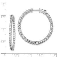 Sterling Shimmer Sterling Silver Rhodium-plated 70 Stone 2.3mm CZ in and Out Round Hinged Hoop Earrings view 4