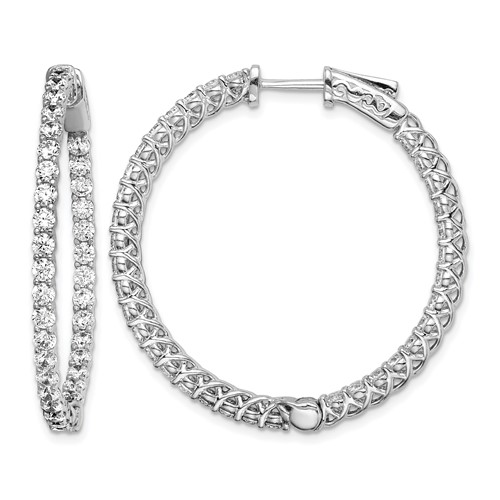 Sterling Shimmer Sterling Silver Rhodium-plated 70 Stone 2.3mm CZ in and Out Round Hinged Hoop Earrings