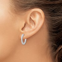 Sterling Shimmer Sterling Silver Rhodium-plated 26 Stone 2.5mm CZ in and Out Round Hinged Hoop Earrings view 3