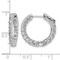 Sterling Shimmer Sterling Silver Rhodium-plated 26 Stone 2.5mm CZ in and Out Round Hinged Hoop Earrings view 4