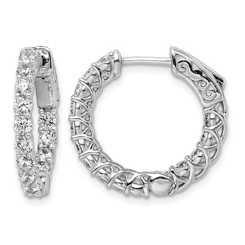Sterling Shimmer Sterling Silver Rhodium-plated 26 Stone 2.5mm CZ in and Out Round Hinged Hoop Earrings