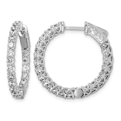 Sterling Shimmer Sterling Silver Rhodium-plated 40 Stone 2.5mm CZ in and Out Round Hinged Hoop Earrings