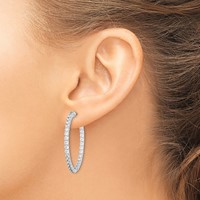 Sterling Shimmer Sterling Silver Rhodium-plated 66 Stone 2.5mm CZ in and Out Round Hinged Hoop Earrings view 3