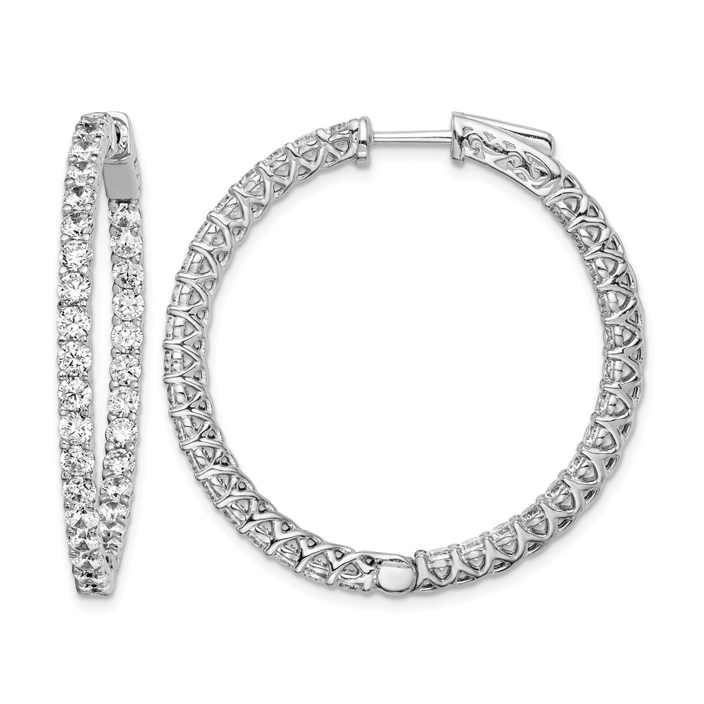 Sterling Shimmer Sterling Silver Rhodium-plated 66 Stone 2.5mm CZ in and Out Round Hinged Hoop Earrings
