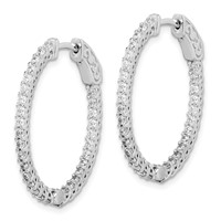Sterling Shimmer Sterling Silver Rhodium-plated 60 Stone 1.7mm CZ in and Out Oval Hinged Hoop Earrings view 2