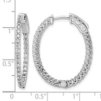 Sterling Shimmer Sterling Silver Rhodium-plated 60 Stone 1.7mm CZ in and Out Oval Hinged Hoop Earrings view 4