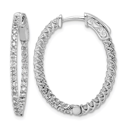Sterling Shimmer Sterling Silver Rhodium-plated 60 Stone 1.7mm CZ in and Out Oval Hinged Hoop Earrings