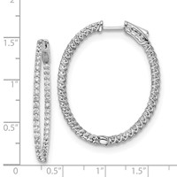 Sterling Shimmer Sterling Silver Rhodium-plated 88 Stone 1.7mm CZ in and Out Oval Hinged Hoop Earrings view 4