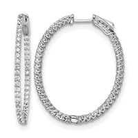 Sterling Shimmer Sterling Silver Rhodium-plated 88 Stone 1.7mm CZ in and Out Oval Hinged Hoop Earrings view 1
