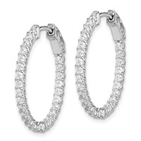 Sterling Shimmer Sterling Silver Rhodium-plated 50 Stone 2mm CZ in and Out Oval Hinged Hoop Earrings view 2