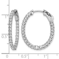 Sterling Shimmer Sterling Silver Rhodium-plated 50 Stone 2mm CZ in and Out Oval Hinged Hoop Earrings view 4