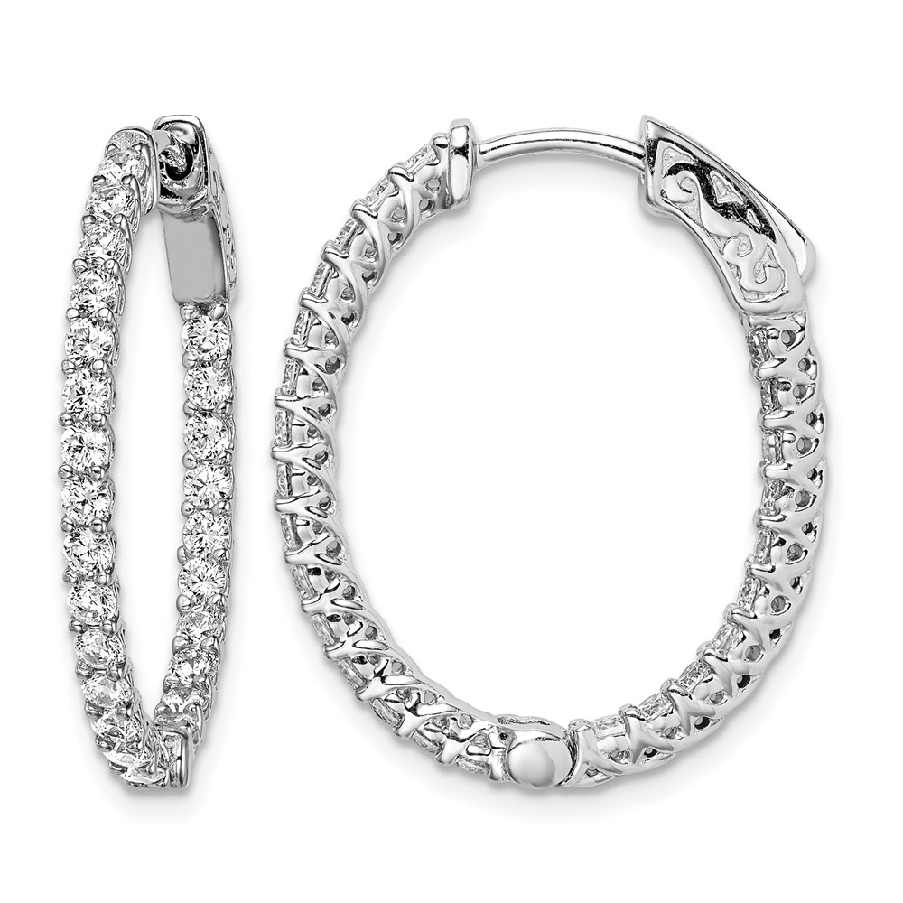 Sterling Shimmer Sterling Silver Rhodium-plated 50 Stone 2mm CZ in and Out Oval Hinged Hoop Earrings