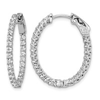 Sterling Shimmer Sterling Silver Rhodium-plated 50 Stone 2mm CZ in and Out Oval Hinged Hoop Earrings view 1