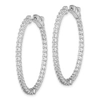 Sterling Shimmer Sterling Silver Rhodium-plated 76 Stone 2mm CZ in and Out Oval Hinged Hoop Earrings view 2