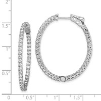Sterling Shimmer Sterling Silver Rhodium-plated 76 Stone 2mm CZ in and Out Oval Hinged Hoop Earrings view 4