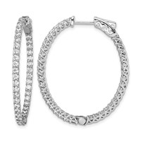 Sterling Shimmer Sterling Silver Rhodium-plated 76 Stone 2mm CZ in and Out Oval Hinged Hoop Earrings view 1