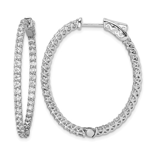 Sterling Shimmer Sterling Silver Rhodium-plated 76 Stone 2mm CZ in and Out Oval Hinged Hoop Earrings