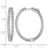Sterling Shimmer Sterling Silver Rhodium-plated 66 Stone 2.0mm CZ in and Out Oval Hinged Hoop Earrings view 4