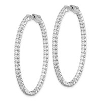 Sterling Shimmer Sterling Silver Rhodium-plated 100 Stone 2.0mm CZ in and Out Oval Hinged Hoop Earrings view 2