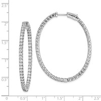 Sterling Shimmer Sterling Silver Rhodium-plated 100 Stone 2.0mm CZ in and Out Oval Hinged Hoop Earrings view 4