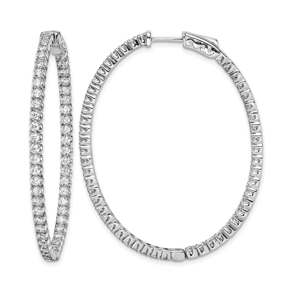 Sterling Shimmer Sterling Silver Rhodium-plated 100 Stone 2.0mm CZ in and Out Oval Hinged Hoop Earrings