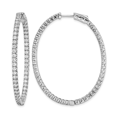Sterling Shimmer Sterling Silver Rhodium-plated 100 Stone 2.0mm CZ in and Out Oval Hinged Hoop Earrings