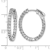 Sterling Shimmer Sterling Silver Rhodium-plated 44 Stone 2.3mm CZ in and Out Oval Hinged Hoop Earrings view 4