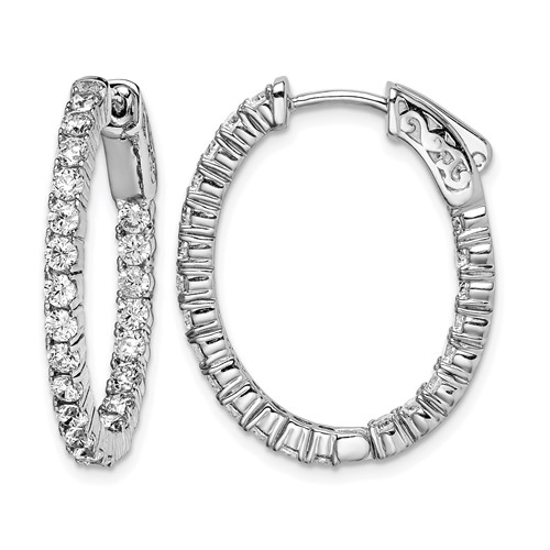 Sterling Shimmer Sterling Silver Rhodium-plated 44 Stone 2.3mm CZ in and Out Oval Hinged Hoop Earrings