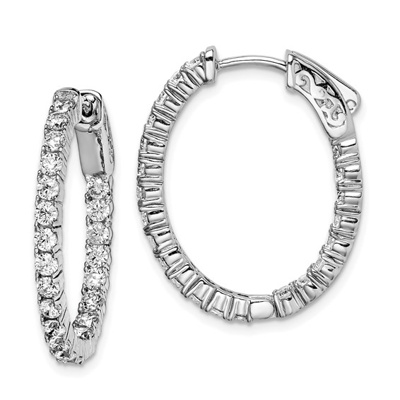Sterling Silver 2.3mm CZ Oval Hinged Hoops