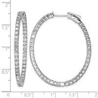 Sterling Shimmer Sterling Silver Rhodium-plated 84 Stone 2.3mm CZ in and Out Oval Hinged Hoop Earrings view 4