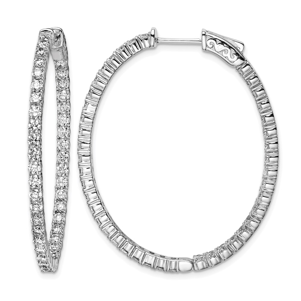 Sterling Shimmer Sterling Silver Rhodium-plated 84 Stone 2.3mm CZ in and Out Oval Hinged Hoop Earrings