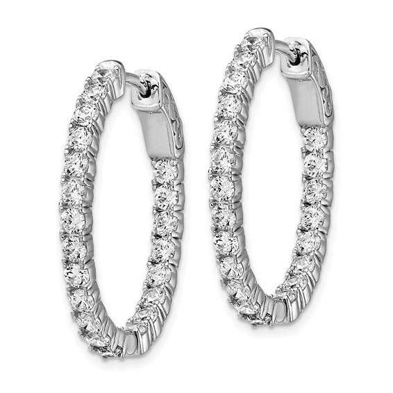 Sterling Silver CZ 2.5mm Oval Hinged Hoops