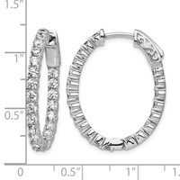 Sterling Shimmer Sterling Silver Rhodium-plated 42 Stone 2.5mm CZ in and Out Oval Hinged Hoop Earrings view 4