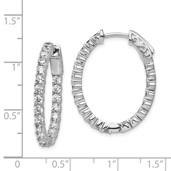 Sterling Silver CZ 2.5mm Oval Hinged Hoops