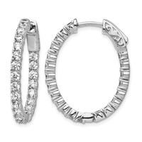 Sterling Shimmer Sterling Silver Rhodium-plated 42 Stone 2.5mm CZ in and Out Oval Hinged Hoop Earrings view 1
