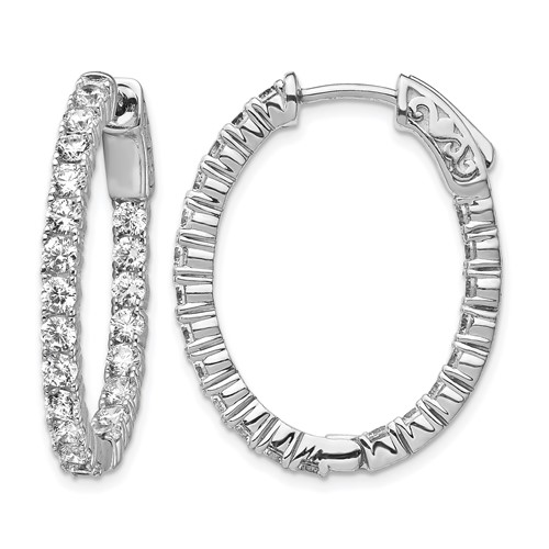Sterling Shimmer Sterling Silver Rhodium-plated 42 Stone 2.5mm CZ in and Out Oval Hinged Hoop Earrings