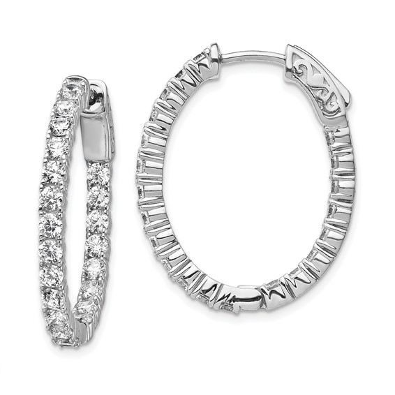 Sterling Silver CZ 2.5mm Oval Hinged Hoops