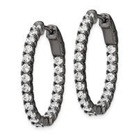 Sterling Shimmer Black Rhodium-plated 42 Stone 2.5mm CZ in and Out Oval Hinged Hoop Earrings view 2
